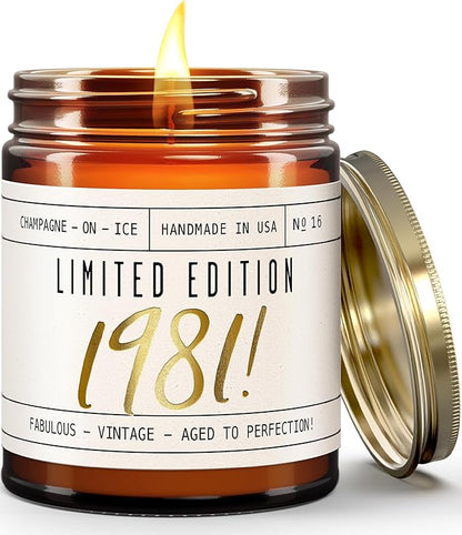 44th Birthday Gifts for Women - 'Limited Edition 1981' Soy Candle, w/Champagne on Ice I 44 Birthday Gifts for Women I 44th Gift for Her Ideas I 9oz Reusable Jar, 50Hr Burn, Made in USA