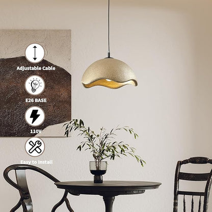 JAYMP 40cm Modern Pendant Light for Dining Room Kitchen Island Light Hanging Lamp E26 Base Japanese Wabi-Sabi Style Bird Nest Shape Lighting Fixture,1 Pack(Matte Gold,D Shape, 40cm/15.7inch)