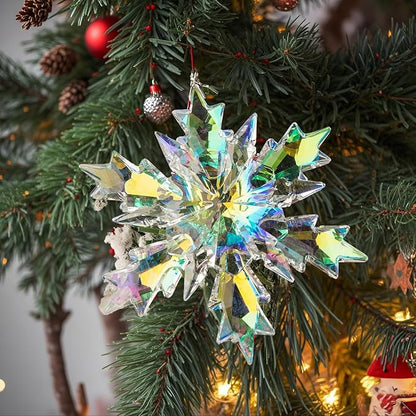 2025 Annual Edition Snowflake Clear Crystal Christmas Ornament, Snowflake Ornaments Display Winter Home Décor Christmas Decor Gift(Colourful)