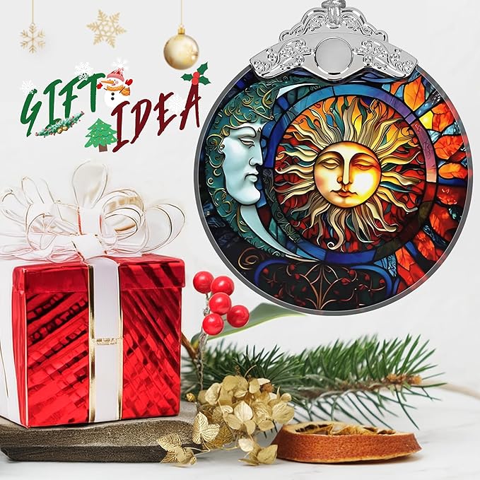 Stained Glass Sun and Moon Ornament - Christmas Ornaments - Christmas Tree Decorations - Holiday Present Ideas - Gift Exchange