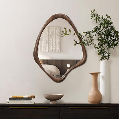 LuxenHome Asymmetrical Wall Mirror, 23"x 29" Classic Brown Irregular Mirror, Rustic Farmhouse Mirror for Bathroom, Wall Mirrors Decorative for Bedroom Living Room Entryway Hall