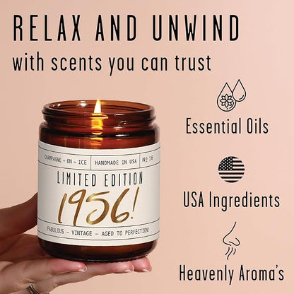 69th Birthday Gifts for Women - 'Limited Edition 1956' Soy Candle, w/Champagne on Ice I 69 Birthday Gifts for Women I 69th Gift for Her Ideas I 9oz Reusable Jar, 50Hr Burn, Made in USA