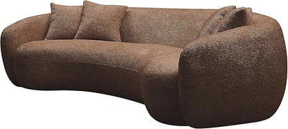 KEIKI 103" Boucle Half Moon Curved Sectional Sofa with 4 Throw Pillows, Modern 5-Seater Teddy Fleece Leisure Couch with Curved Backrest, Easy Assembly, for Living Room, Bedroom, Brown