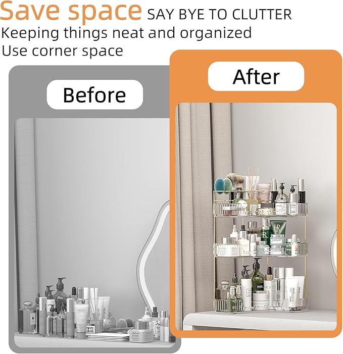 Makeup Organizer Countertop 3 Tier, Corner Bathroom Countertop Organizer with Toothbrush and Makeup Brush Holder, Corner Vanity for Skincare Organization