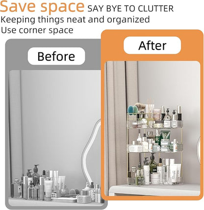Makeup Organizer Countertop 3 Tier, Corner Bathroom Countertop Organizer with Toothbrush and Makeup Brush Holder, Corner Vanity for Skincare Organization