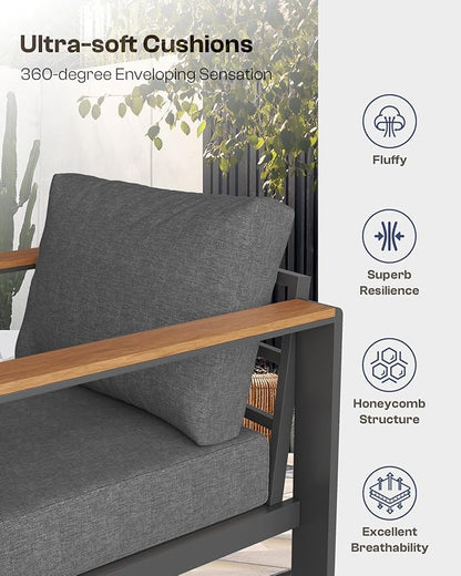 Aluminum Outdoor Patio Furniture Loveseat, All-Weather Outdoor Patio Seating with Washable Thick Cushion, Patio Outdoor Seating for Porch, Balcony, Deck, Yard, Graphite