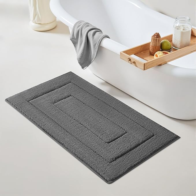 GRANNY SAYS Large Bathroom Rugs Non Slip Washable, 24" x 43", Water Absorbent Bath Mats for Bathroom, Thick Soft Shaggy Bath Rug, Microfiber Shower Room Floor Mat Decor, Deep Gray