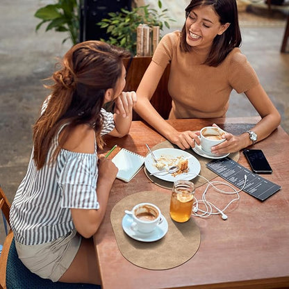 ADRIMER Placemats, Heat Resistant Oval Placemats Set of 4 Washable 12 x 17 Inch, Waterproof Table Placemats Set of 4, Wipeable Faux Leather Placemats for Kitchen, Dining Room, Apricot