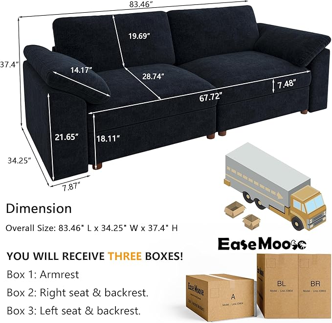 EASE MOOSE Modern Loveseat Sofa for Living Room, Comfty 2 Seat Solid Wood Frame Sofa, FSC Certified Modern Deep Seat Couch, Removable Cover,Dark Blue