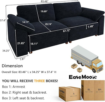 EASE MOOSE Modern Loveseat Sofa for Living Room, Comfty 2 Seat Solid Wood Frame Sofa, FSC Certified Modern Deep Seat Couch, Removable Cover,Dark Blue