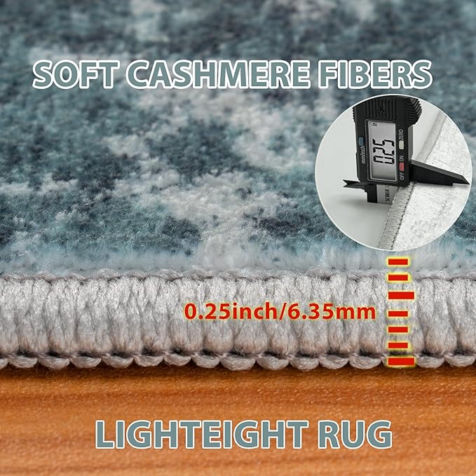 Runner Rug for Hallways Kitchen 2'6"x8' Washable Non Slip: Carpet Non Skid 8ft Entryway Rubber Backed 8 Feet Neutral Abstract Modern Rug Low Pile Pet Friendly Indoor Teal Grey Gold