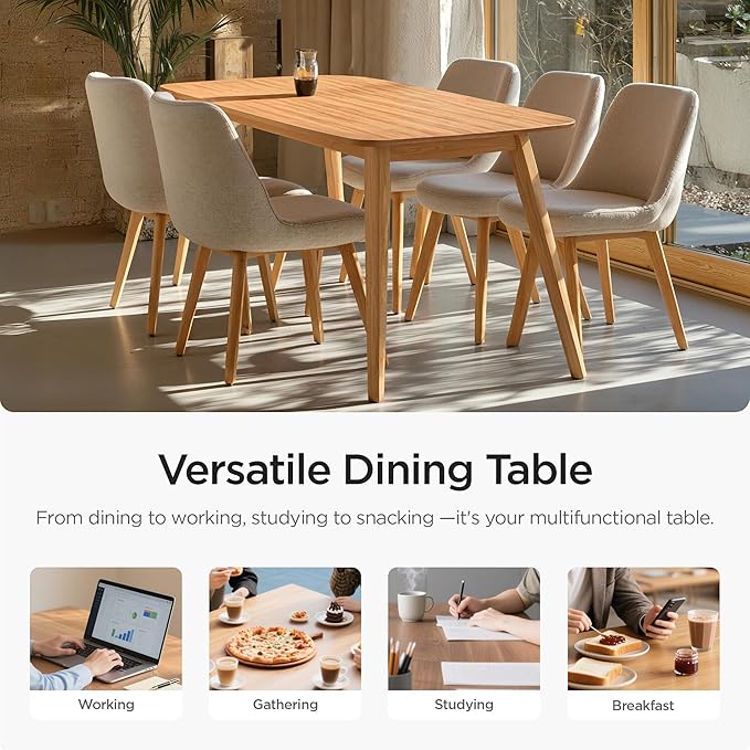 Acanva Modern Rectangular Dining Table for 6, Farmhouse Kitchen Dinner Tables with Tapered Wood Legs, Oak