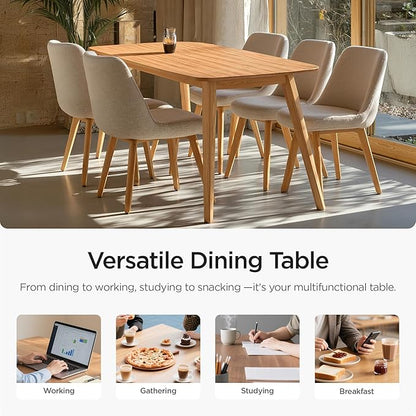 Acanva Modern Rectangular Dining Table for 6, Farmhouse Kitchen Dinner Tables with Tapered Wood Legs, Oak