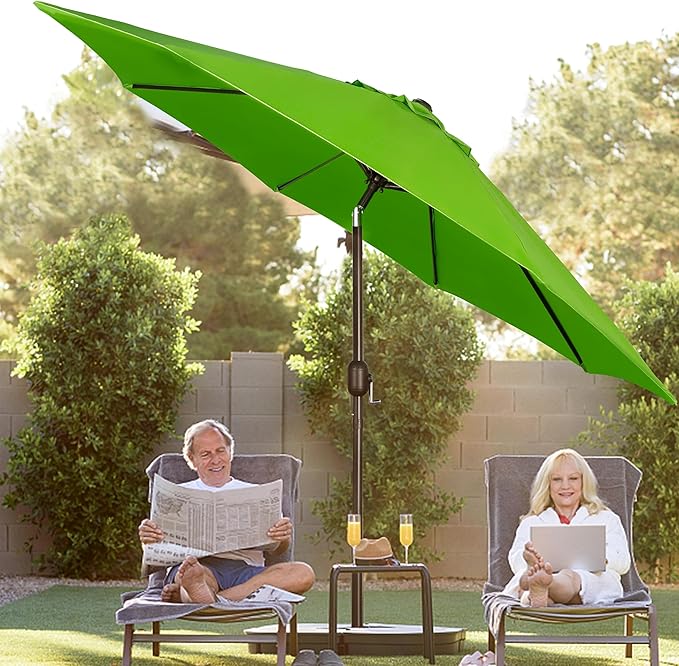 Blissun 9' Outdoor Patio Umbrella, Outdoor Table Umbrella, Yard Umbrella, Market Umbrella with 8 Sturdy Ribs, Push Button Tilt and Crank