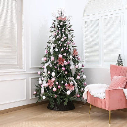 Christmas Ball Ornaments Pink Christmas Tree Decorations with Hang Rope-36pcs Shatterproof Christmas Ornaments Set with 6 Styles in 3 Sizes(Small Medium Large)