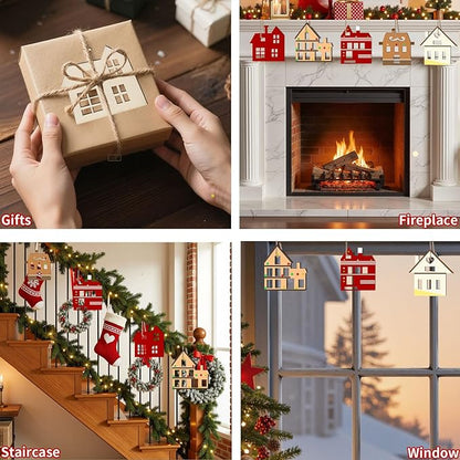 MACTING 27PCS Wooden Christmas Ornaments Unfinished Predrilled Natural Wood Slices DIY Blank Hanging Ornaments Kit for Crafts Centerpieces Christmas Tree Decorations, 9 Styles