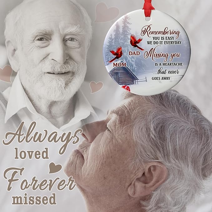 Cardinal Dad Mom Memorial Ornament - Cardinal Christmas Ornament - Loss of Mother Father - Sympathy & Condolence Gift - In Memory of Mom Dad