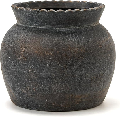 SIDUCAL Ceramic Flower Vase with Wide Mouth Lace, 5.1 Inch Pottery Rustic Farmhouse Boho Vases, Small Terracotta Vase for Home Decor, Table, Living Room, Bathroom, Shelf, Wedding, Bronze