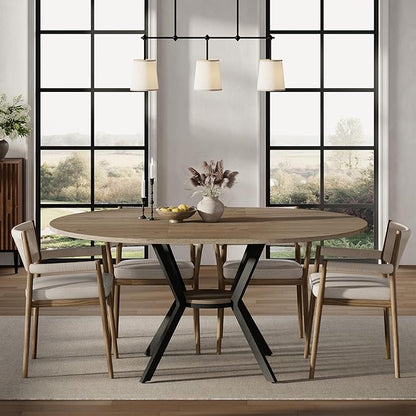 42"-58" Extendable Round Dining Table for 4-6, Kitchen Oval Table with Hidden Leaves & Storage Shelf, Space Saving Modern Design with Sturdy Metal Legs for Kitchen, Dining Room & Small Apartments