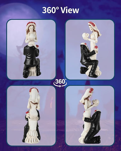 Skeleton Bride and Groom 6.4'' - Dia De Los Muertos Figurines Day of The Dead Decorations Till Death Do US Part Decor - Halloween Gothic Cake Topper Decor (Skeleton Couple)