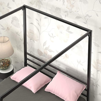 ZINUS Patricia Black Metal Canopy Platform Bed Frame, Mattress Foundation with Steel Slat Support, No Box Spring Needed, Easy Assembly, Queen