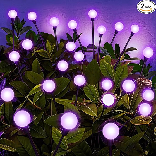Solar Garden Lights 16 LEDs, Purple, 2 Pack 8 Heads, Outdoor Waterproof, Swaying Firefly Lights for Yard, Patio, Pathway, Lawn Decorations