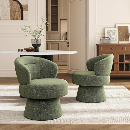 360° Swivel Accent Chairs Set of 2, Modern Chenille Upholstered Boucle Dining Chair with Back, Vanity Chair Accent Armchair Side Chairs for Dining/Living Room, Bedroom, Green