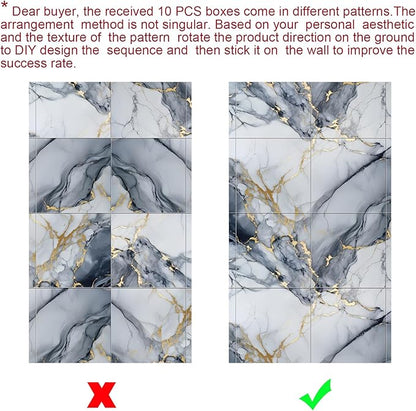 Thick 10pcs Marble Peel and Stick Backsplash Surface Waterproof Wall Panels,Self-Adhesive Marble PVC Foam Wall Panels for Kitchen, Bathroom - 11.8"x11.8" Kitchen Tile(Not Real Tiles,Blue)
