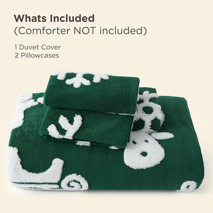 Bedsure Fluffy Christmas Duvet Cover Set - Ultra Soft Plush Shaggy Comforter Cover Queen Size, Warm Flannel Fleece Bed Sets for Winter, 3 Pieces, Gingerbread Man Pattern, Green