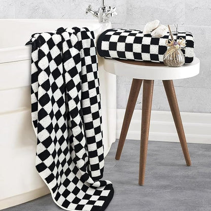 Jacquotha Bath Towels 100% Cotton Soft Absorbent Quick Dry Set of 2 Towels for Bathroom, Black & White Checkered