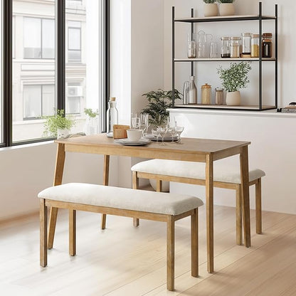 Farmhouse Dining Table Small, Mid Century Modern 47" Dining Table for 4-6 Person, Wooden Legs, Leisure Table for Kitchen Dining Room