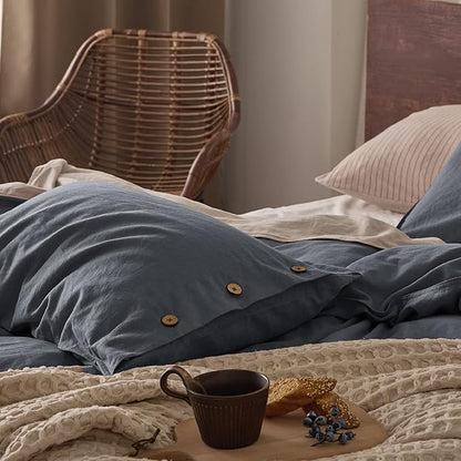 Bedsure Linen Duvet Cover King Size - Linen Cotton Blend Bedding Set, Soft & Cozy, 3 Pieces, 1 Duvet Cover 104x90 and 2 Pillowcases, Charcoal Grey Color Cooling Bedding, Comforter Sold Separately