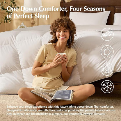 Pacific Coast Goose Feather Down Fiber Comforters Twin Size, Extra Fluffy White Duvet Insert, Ultra-Soft, Breathable, All Season Hotel Luxury Bedding Comforters, 8 Corner & Center Loops (68"x90")