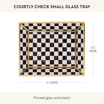 MACKENZIE-CHILDS Glass Tray, Decorative Bathroom Counter Tray, Small, Black-and-White Courtly Check