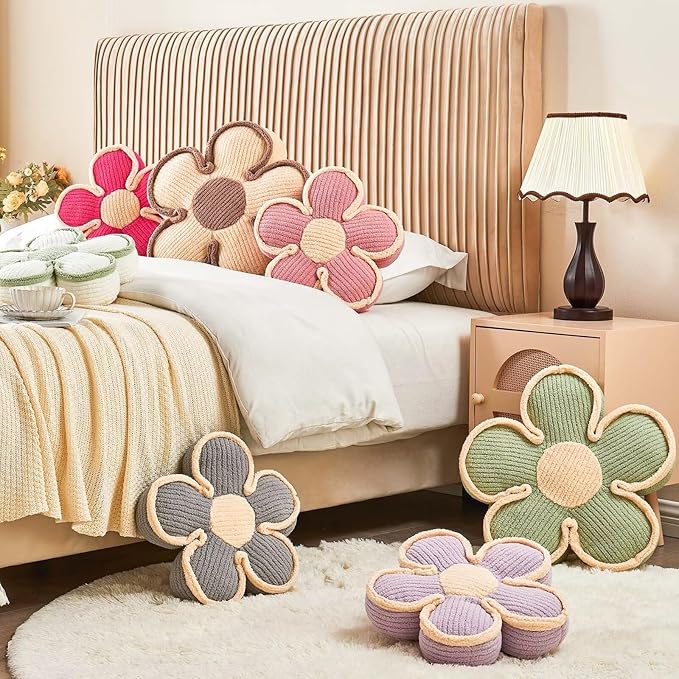 Flower Shaped Floor Cushion, Soft Plush Pillow for Sofa Couch Bed (13.7 Inch, Grey)