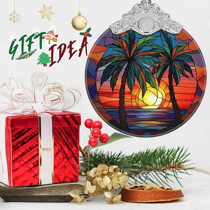 Stained Glass Retro Beach Christmas Ornament - Holiday Home Decor - Tree Decoration - Gift Exchange Present Ideas