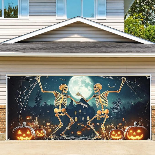 6 x 13 ft Halloween Garage Door Decorations Halloween decorations Witch Door Cover, Hanging Banner, Cauldron Backdrop Mural for Home, Outdoor, Indoor, Spooky Party, Wall, Window (Skull-1)