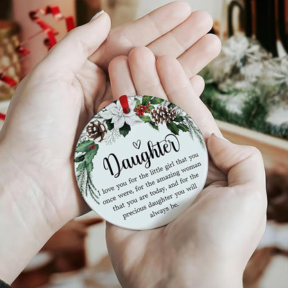 Daughter Christmas Ornaments 2025 - Gift from Parents Dad Mom Ornament for Daughter - Inspirational Gift for Her Girls Holiday Decor - Ceramic Christmas Ornament Hanging Tree