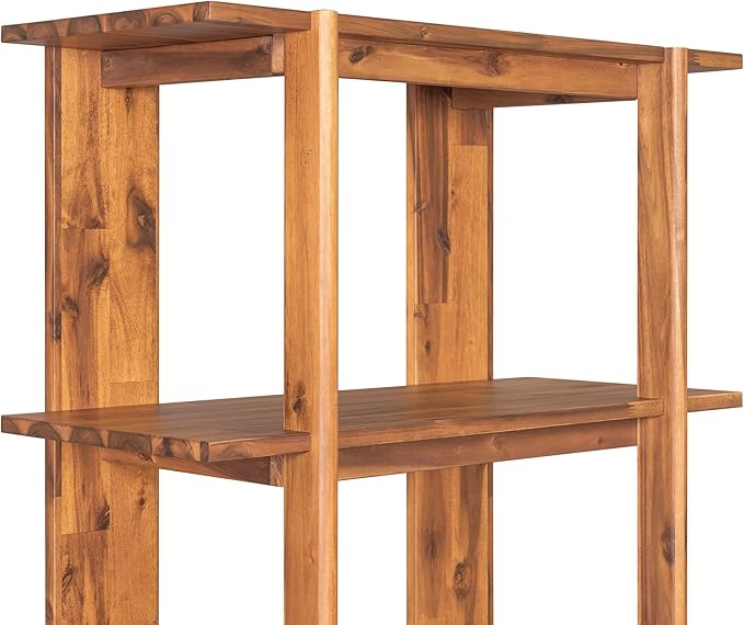 Merax 4 Shelf Narrow Bookcase H-70 L-33 Acacia Wood Open Bookshelf, Contemporary Farmhouse Style Display Storage Shelf for Home Office Studio, Teak Finish