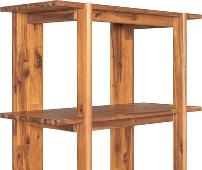 Merax 4 Shelf Narrow Bookcase H-70 L-33 Acacia Wood Open Bookshelf, Contemporary Farmhouse Style Display Storage Shelf for Home Office Studio, Teak Finish