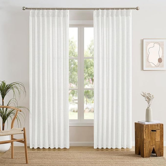 RAIN CITY White Sheer Curtains 92 Inches Long Pinch Pleated with Hooks Light Filtering Window Drapes for Living Room Bedroom Semi Sheer Textured Curtains Back Tab 50 Each Wide