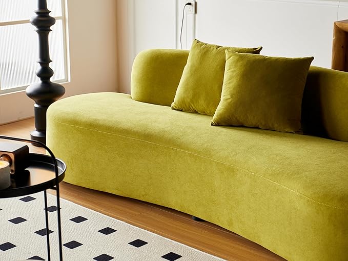 90" Curved Sofa with Throw Pillows, 4 Seater Luxury Velvet Couch with Half Moon Design and High-Density Foam, Ideal for Modern Living Room, Office & Apartment, Olive Green