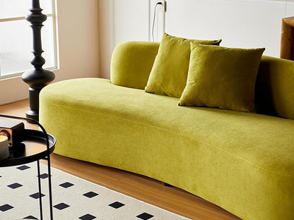 90" Curved Sofa with Throw Pillows, 4 Seater Luxury Velvet Couch with Half Moon Design and High-Density Foam, Ideal for Modern Living Room, Office & Apartment, Olive Green