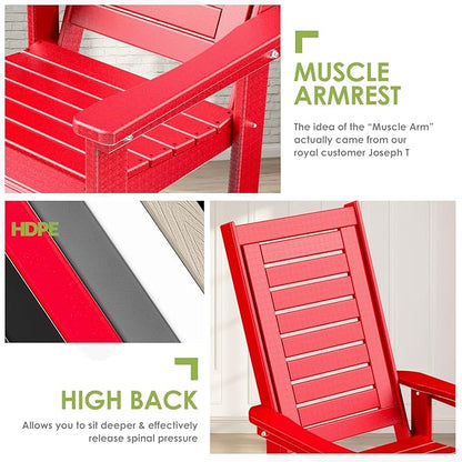 GREENVINES Outdoor Rocking Chairs | Set of 2 | Porch Rocker | HDPE Plastic | Red | Oversized Rockers | High Back | Big & Tall | Ladder Back | for Patio Outside Backyard Balcony