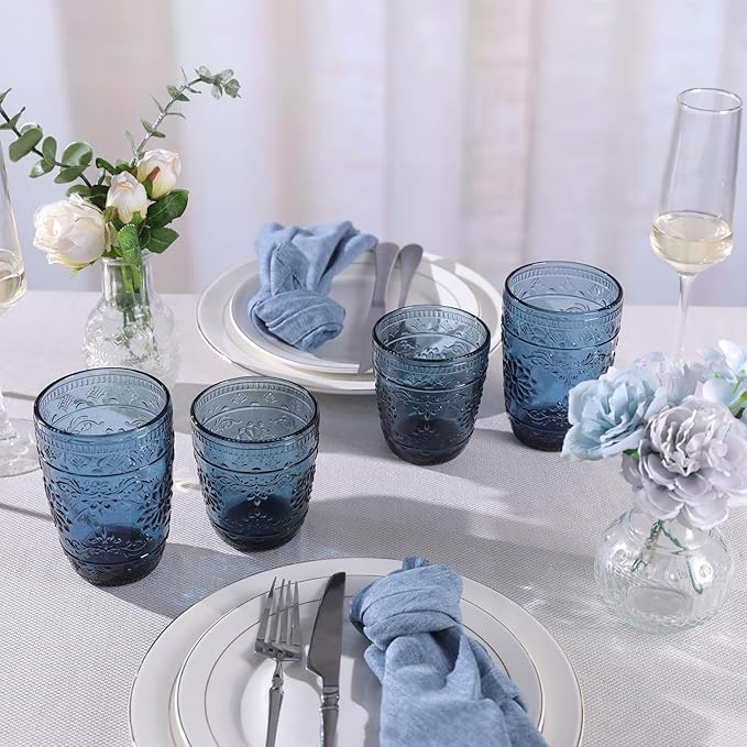 6Pcs 14OZ Drinking Highball Beverage Glass Cup, Blue Drinking Glasses, Colored Glassware Set for Party Wedding, Home, Office, Water, Juice, Cocktail, Highball Glasses