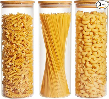 Vtopmart 70oz Glass Food Storage Jars, 3 Pack Large Kitchen Containers with Airtight Bamboo Lids for Pasta, Nuts, Flour, Canisters Set for Cereal, Pantry Organization, BPA Free