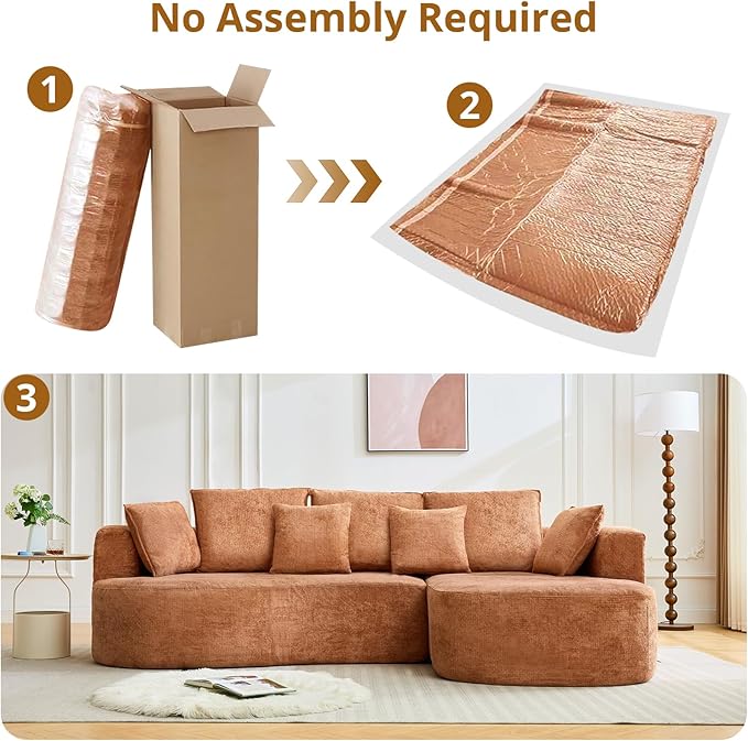 106” Curved Modular Sectional Sofa, Cloud Sectional Couch with Chaise/Deep Seat/Armrest/Chenille Fabric, No Assembly Required, Space-Saving, Boneless Compression Sleeper Sofa for Living Room