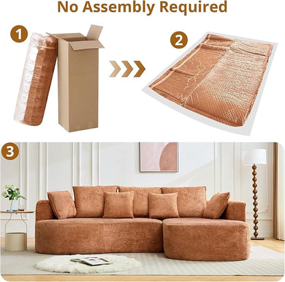 106” Curved Modular Sectional Sofa, Cloud Sectional Couch with Chaise/Deep Seat/Armrest/Chenille Fabric, No Assembly Required, Space-Saving, Boneless Compression Sleeper Sofa for Living Room