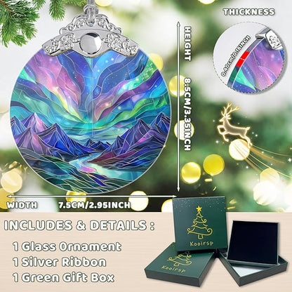 Northern Lights Stained Glass Ornament, Christmas Tree Decor, Northern Lights Ornaments for Christmas Tree