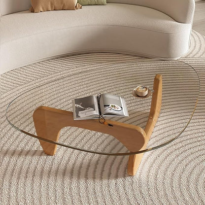 Modern Glass Coffee Table for Living Room, Mid Century Coffee Tables, Suitable for Bedroom Living Room Reception Office Tables（Wood/Transparent，Large）